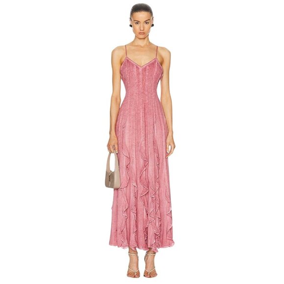 ROCOCO SAND for FWRD Gaia Long Dress in Nude Pink Medium New Womens Maxi - Picture 1 of 9